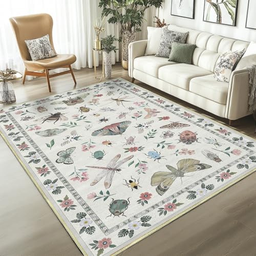 Youime 5x7 Feet Insect Area Rug Non-Slip Low Pile Soft Washable Light Green Rug for Living Rooms, Bedrooms, Dining Rooms, Children's Rooms and More.– Lightweight Easy Clean Modern Decorative Carpet