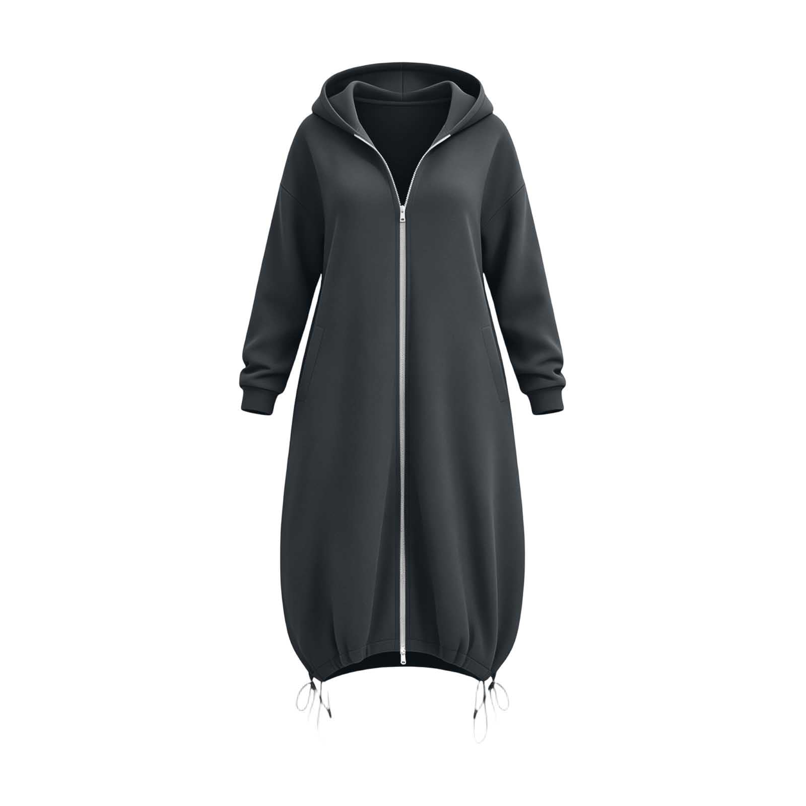 LUCKME Chaqueta Larga Mujer,Sudaderas Mujer Manga Larga con Capucha y Cremallera Color Sólido Casual Abrigo Deportivo Holgada con Bolsillos Suelto Cómodo Sudadera Informal Ropa Otoño Invierno