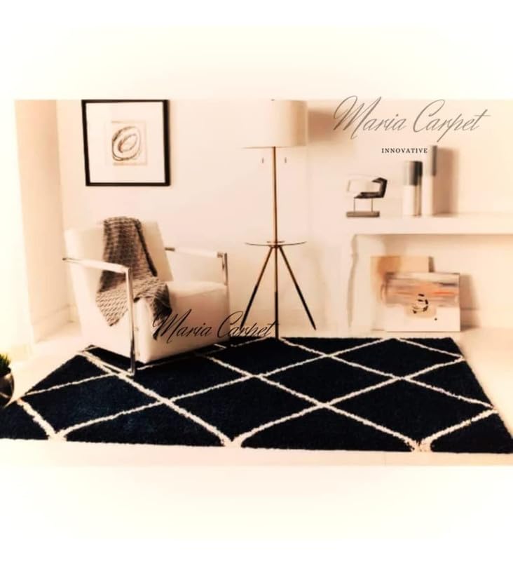 Image of SAGON Luxury Shaggy Carpet for Home | Soft Premium Plush Floor Rug with Anti Skid Backing | Bedroom, Living Room & Bedside Carpet| 1.6 x 4 Feet Black Ivory Box