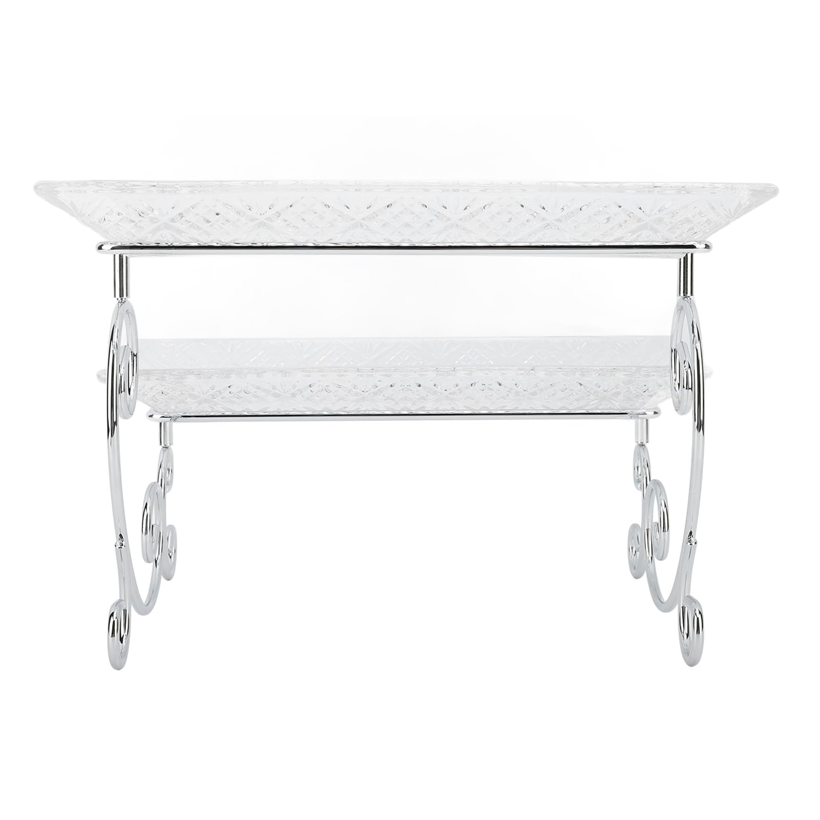 Aramox Bandeja de Servicio Buffet de Vidrio de 2 Niveles Fuente de Servicio Escalonada de Vidrio y Acero Inoxidable 30 X 15,6 X 3,2 Cm Expositor de Dos Niveles para Postres Pasteles Fruta en Fiestas