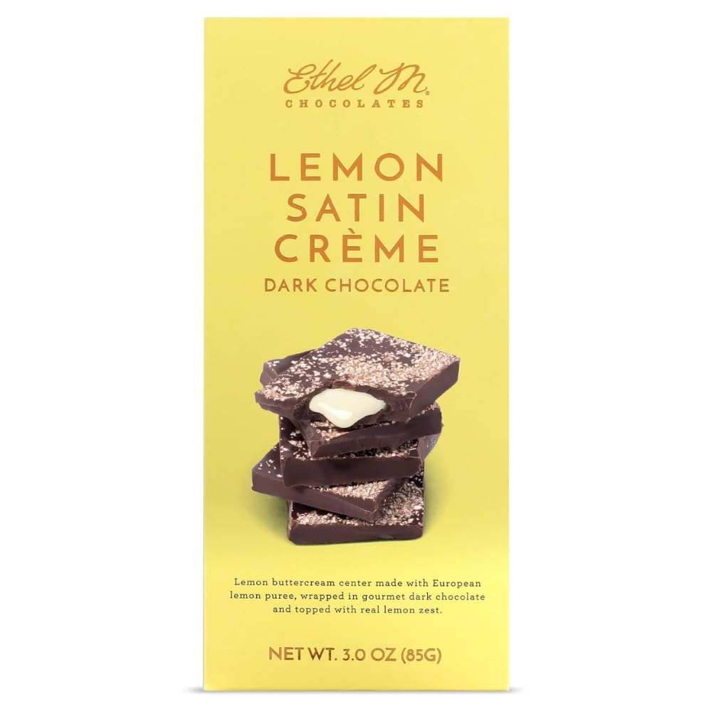 Ethel M Chocolates Small-Batch Gourmet Dark Chocolate Bar with Artisanal Lemon Satin Crème Topped with Real Lemon Zest (85g)