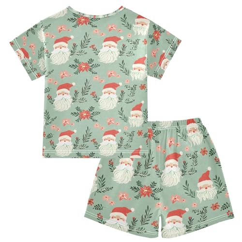 ALAZA Santa Claus Flower Christmas Pajamas Set Short Sleeve Cotton Sleepwear Summer Pjs 2 Piece 5-14Y2