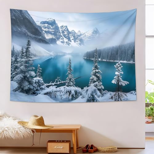 Tapiz de pared de bosque invernal azul zafiro que trae la paz de la naturaleza a tu habitación