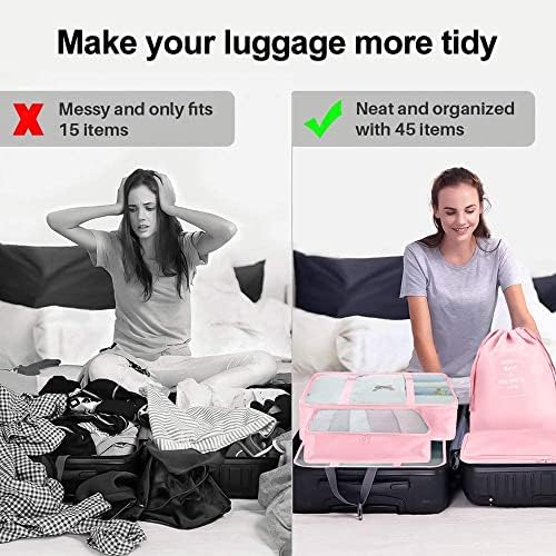 ZDKGER Packing Cubes - 9 PCS Travel Luggage Organizers Set Waterproof Suitcase Organizer Bags Clothes Shoes Cosmetics Toiletries Storage Bags(Pink)