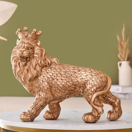 Image of Xtore Royal Gold Lion Figurine | Resin Home Decor Accent | Luxurious Art Piece for Living Room, Office, or Shelf | Symbol of Power and Majesty - Gold Finish