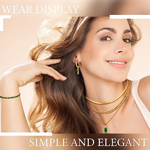 Sasylvia 3 Pcs Emerald Jewelry Set Green and Gold Jewelry for Women Zirconia Layered Necklace Emerald Bracelets Earrings Birthday Anniversary Trendy Gifts for Mom Wife Friend3