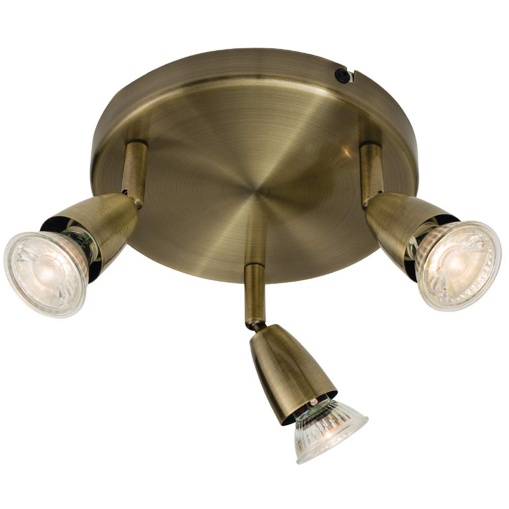 3X 50W GU10 | Modern Adjustable Triple 3X Bulb Ceiling Spotlight | Antique Brass | Round Kitchen Island Worktop/Shop Commercial Down Light Lamp| Moving Head Tilting & Rotating Head | LED & Dimmable