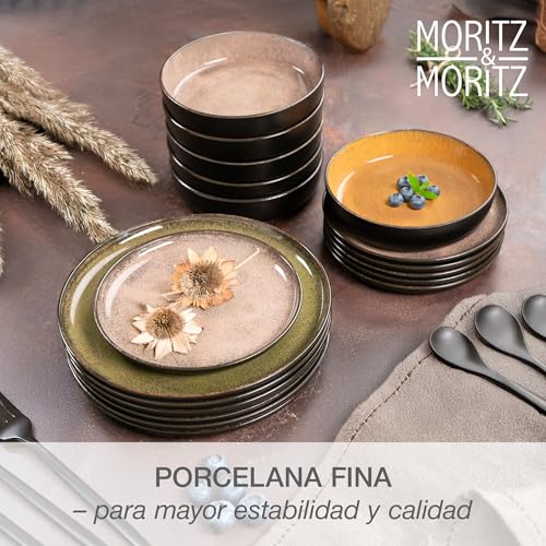 Miniatura 4 de Moritz Moritz Vida Vajillas Completas De 18 Piezas - Platos Vajilla En Tonos Vintage De Amarillo, Verde Y Rojo - 6 Platos Llanos, 6 Platos Hondos, 6 Platos De Desayuno