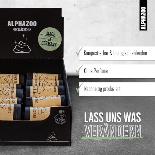 alphazoo Pupssäckchen Hundekotbeutel biologisch abbaubar 300 Stk. I Nachhaltige Kotbeutel für Hunde auf Rollen I Auslaufsichere, reißfeste Hundetüten