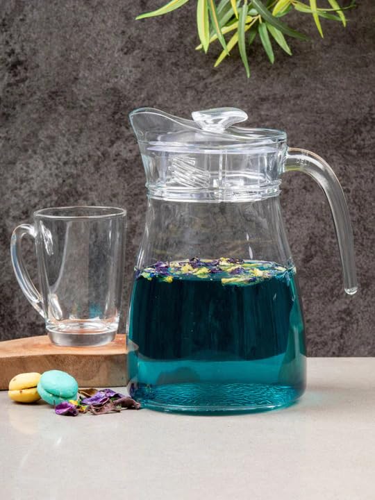 Image of Premium Water and Juice Glasses Set of 6 400ML and 1.8 Liter Water Jug 1 piece,Transparent Glass and Jug Set for Dining Table,Party,Gift Set,All pourpse use (7 piece) (MT-20)