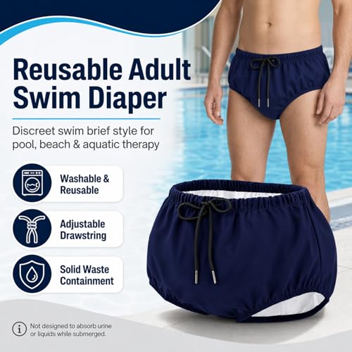 Get Back in the Pool: 9 Best Swim Diapers for Adults Over 50 14 AQX Reusable Adult Swim Diapers Special Needs, Washable Cloth Diapers Leakproof, Swimmers Nappy Trunks Pull Ups for Incontinence Protection Unisex (L, Blue)
