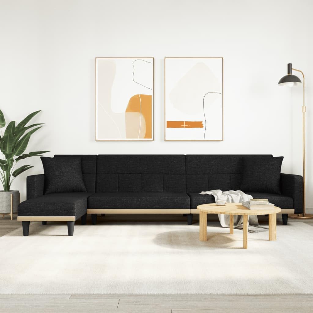 Tidyard Sofá Cama Sofá de 2 plazas Sofá Cama Convertible,Sofá de Salón para Dormitorio Oficina Hogar Sofá Chaise Longue,Sofá Cama en Forma de L Tela Negro 275x140x70 cm 7#