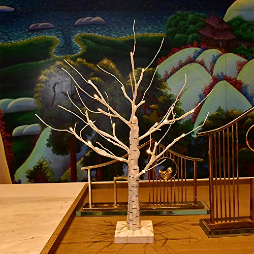 image for Lightshare 18'' Birch Tree Table Lamp 24 LED Lights Warm White, Bonsai