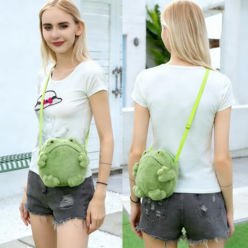 Image of Kawaii Frog Purse for Women, Cute Lolita Stuffed Animal Bag Plush Novelty Purse, Soft Fluffy Frog Crossbody Bags