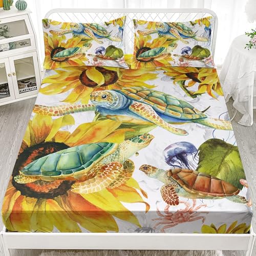 Sábana bajera ajustable para niños, tortugas marinas, 90 x 200 cm, para niños, niñas y habitaciones infantiles (C6, 200 x 200 + 75 x 50 x 2)