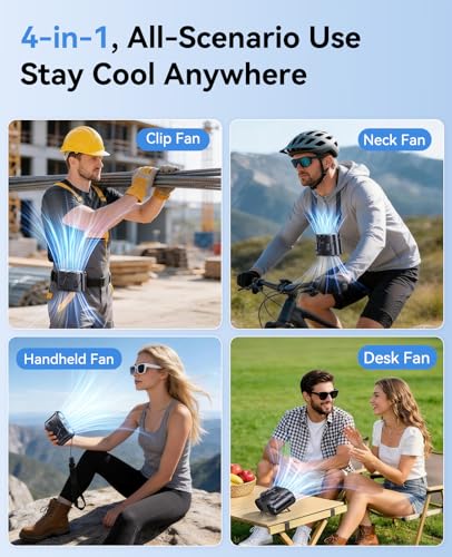 Image of KIMMOO Dual-Motor Rechargeable Waist Fan with Ice Cooling, 25000 RPM High-Speed Neck Belt Clip-on Fan with 10 Gears, LED Display & Flashlight, Hands-Free Personal Fan for Work Outdoor Travel, Black