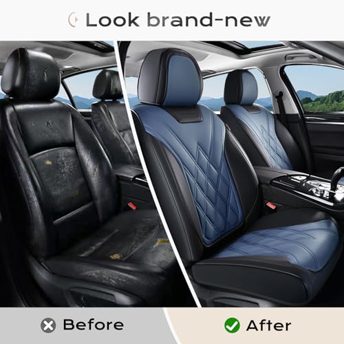 Image of Coverado Car Seat Covers Full Set, Seat Covers for Cars, Front Seat Covers and Back Seat Cover Waterproof Leather Automotive Seat Cover, Universal Car Interior Protectors Cushion for Most Cars