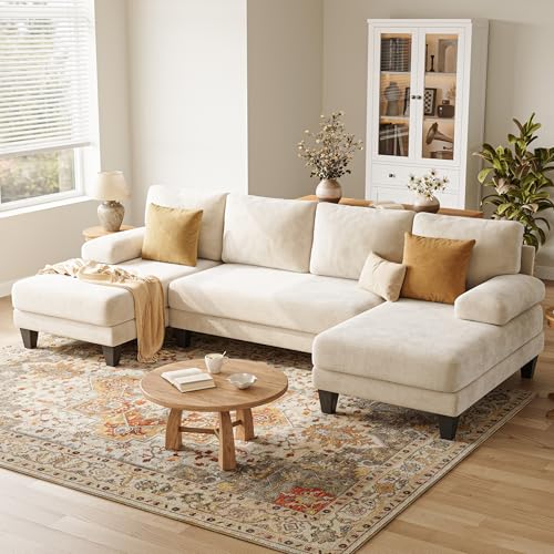 U-Shaped Sectional Couches for Living Room | Chenille Sofa with Double Chaise |112 Inch Beige Sectionals Couch for Apartment