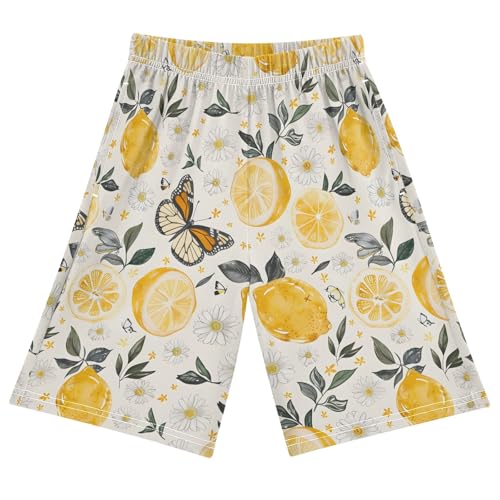Lemon Flowers and Butterflies Short Pajama Pants Bottoms Soft Sleepwear with Pockets