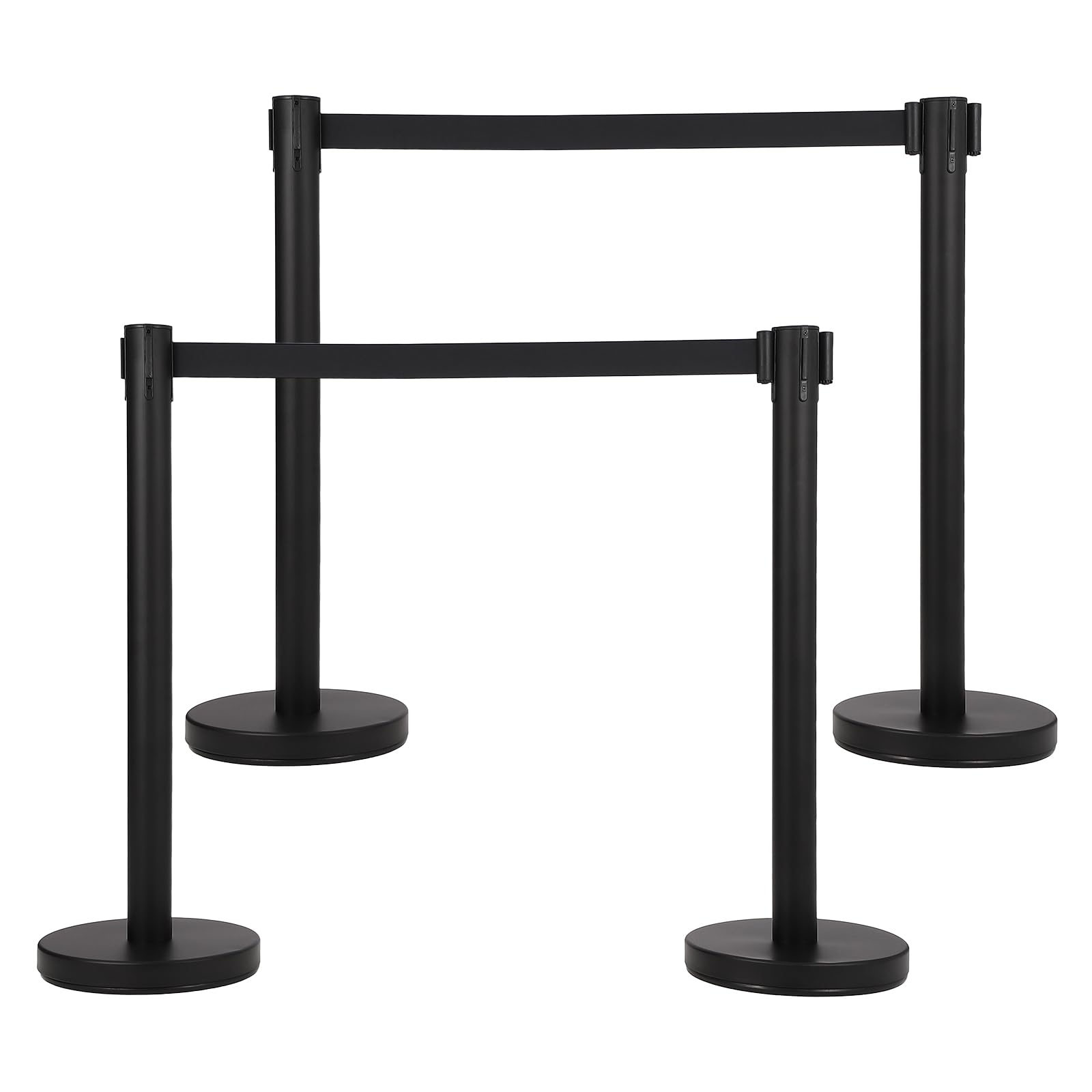 Garvee Barrera de seguridad resistente con postes negros y correa retráctil de 2 m - Sistema de 4 direcciones, base de hormigón/metal - Control de colas para hoteles, aeropuertos - 2 - Color: negro, 2