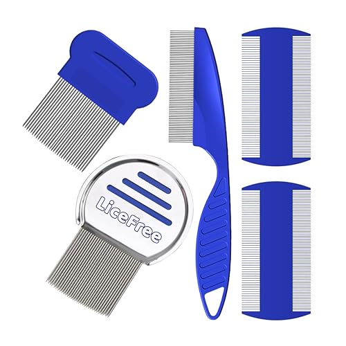 LiceFree 5-in-1 Professional Lice & Nit Comb Kit - Quick & Effective Removal Dandruff Care | For All Hair Types (Adults Kids & Pets) | Smooth and Grooved Metal Combs with Dual-Sided Plastic Combs