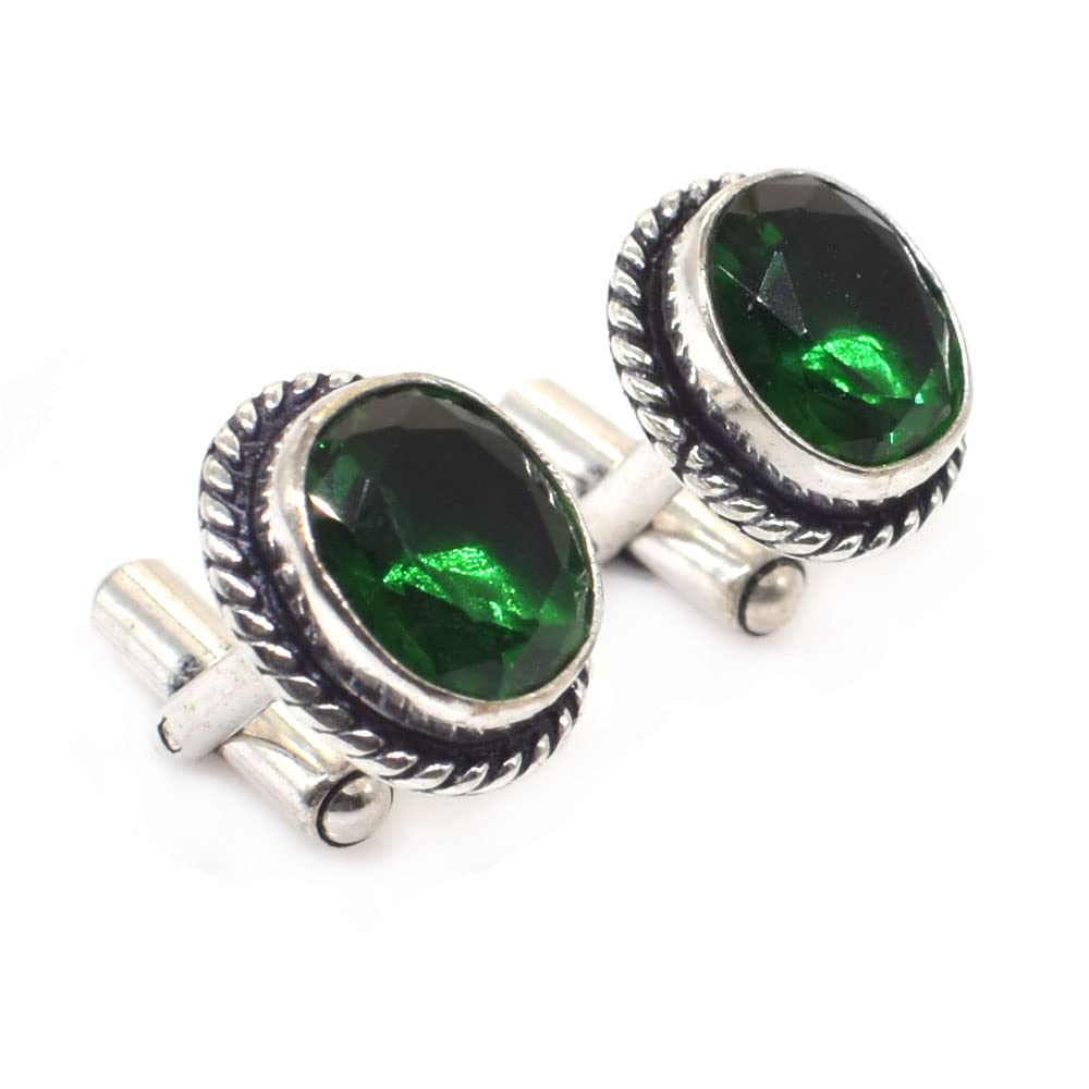 RidVik Chrome Diopside Quartz Faceted Cut Silver Plated Jewelry Cufflink 1"" CL-108 (B0CP84T9HH) Amazon Price History, Amazon Price Tracker