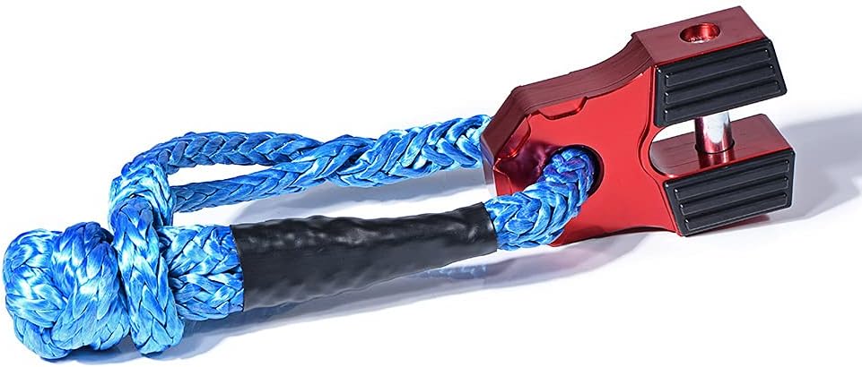 Astra Depot Winch Accessory Red Winch Shackle Mount Flat Towing Hook with Iron Pin & Rubber Guard-30,000 lbs & 1/2" Blue Soft Shackle for Tree Straps Jeep Truck 4WD Off-Road