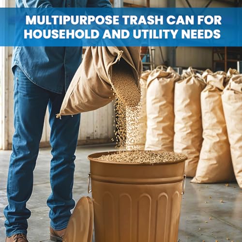 Image of Plexon 13 Gallon Metal Trash Can with Lid Outdoor Vintage Trash Can Steel Retro Garbage Can for Kitchen Farmhouse Rustic Bird Seed Storage Pet Food Cute Bucket, Brown 2 Pack