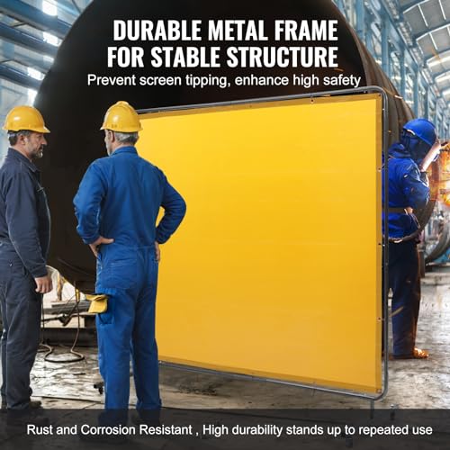 Image of VEVOR Welding Screen with Frame, 6' x 8' Welding Curtain Screen, Flame-Resistant Vinyl Welding Protection Screen on 4 Swivel Wheel (2 Lockable), Moveable & Professional for Workshop /Industrial, Yellow