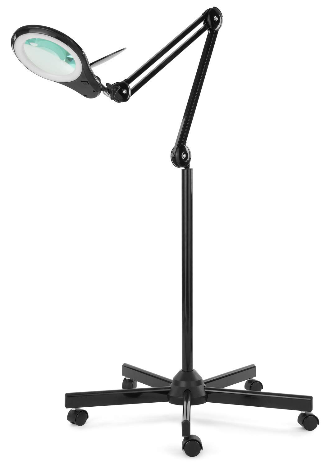Neatfi (New Model) Bifocals 1,200 Lumens Super LED Magnifying Floor Lamp with 5 Wheels Rolling Base, 5 Diopter with 20 Diopter, Dimmable, Adjustable Arm Magnifier (5 Inches, Black)