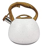 Tea Kettle 2.7 Quart /3 Liter whistling tea kettle for stove top Modern Anti-Hot Handle and Anti-Rust Food Grade Stainless Steel Tea kettle Gas Electric all Stovetops Applicable (White)