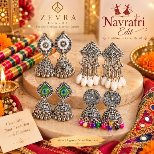 Image of Oxidised Desi-Vibes-jumka Earrings Combo Set for Women & Girls | 12 Pairs Traditional Boho Ethnic Earrings | Multicolour Beads & Pearl Drop Earrings | Indian Jewellery for Festive, Navratri & Ethnic Wear