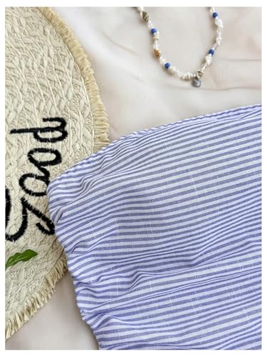 Verdusa Girl's Striped Strapless Tube Dress Summer Ruched Shirred Princess Dress4