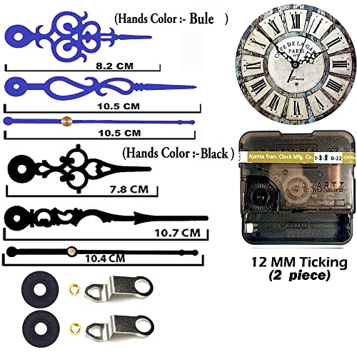Image of YOPY Combo of 2 Ajanta Mfg. Battery Operated Plastic Ticking Clock Movement Machine with Hands (Black+Blue)(Desing 10)