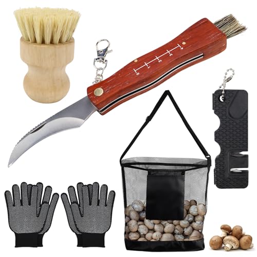 Cuchillo Setas, Navaja Setas con Cepillo, Acero Inoxidable para Exterior Cuchillo Plegable, Portátil kit Navajas Setas, Regalo para Recolectores de Setas, para la Recolección de Setas al Aire libre