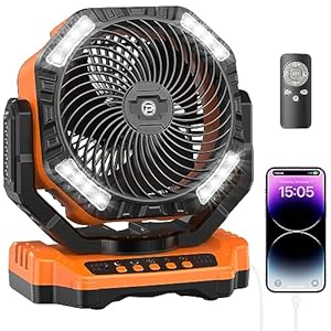 40000mAh Rechargeable Fan, Battery Operated Oscillating Outdoor Fan, Battery Powered Table Fan for Home Hurricane Jobsite Garage, Portable Tent Fan with Remote Light Hook for Camping Trip RV