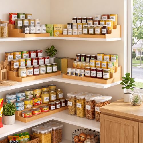 Expandable Bamboo Can Rack Organizer for Pantry, Upgraded 3-Tier Adjustable Can Storage Holder, Pantry Organizers and Storage Holds Up to 24 Cans, Canned Goods Organizer Display for Pantry, Cabinet by YEMEY - Used condition - Image 7
