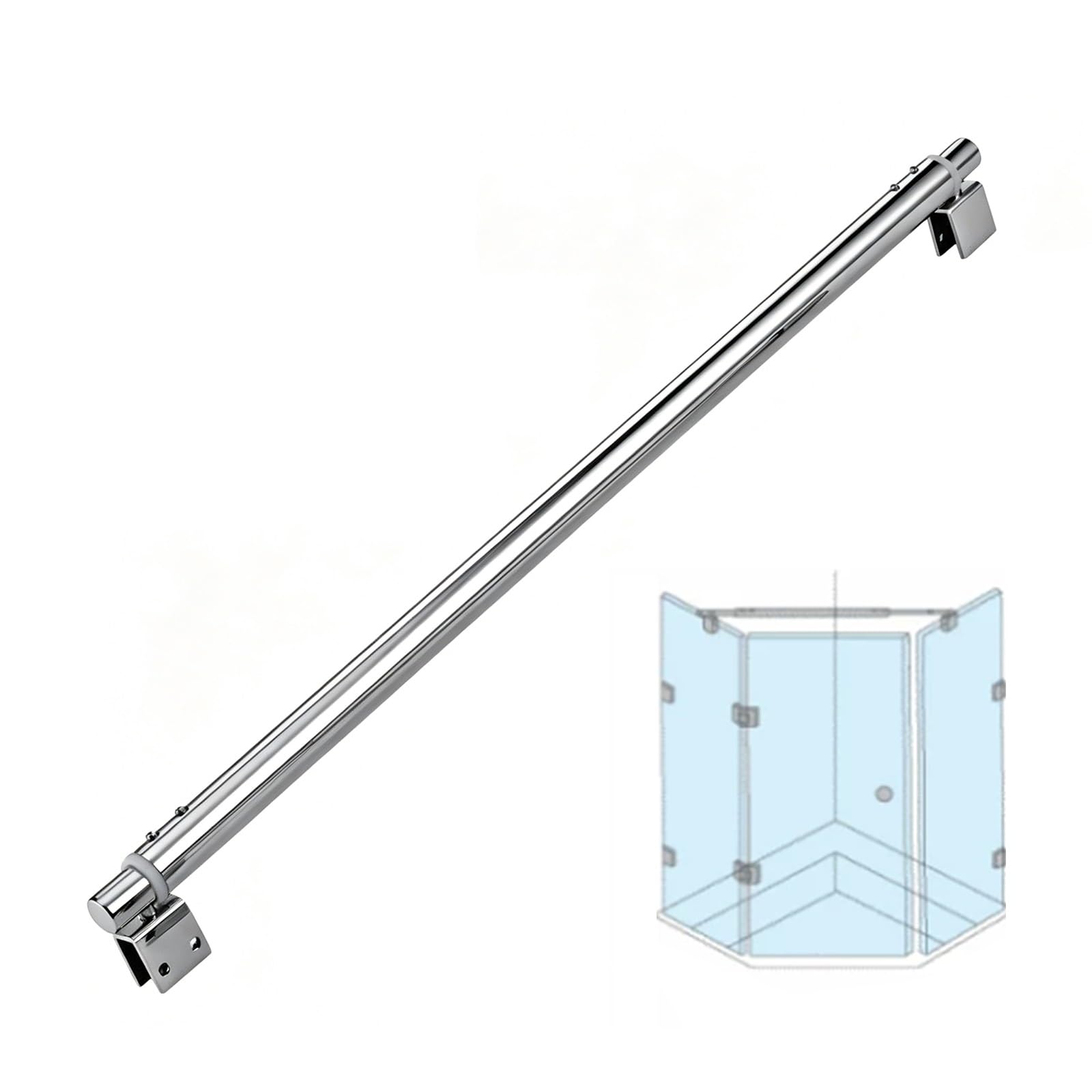 Haixhx Flat Head Double Frameless Shower Door Support Rod，Telescopic Extendable Glass Stabilizer Bar, Multi-Angle Adjustable Support Bracket Hardware For Shower Enclosure(,600-800Mm)