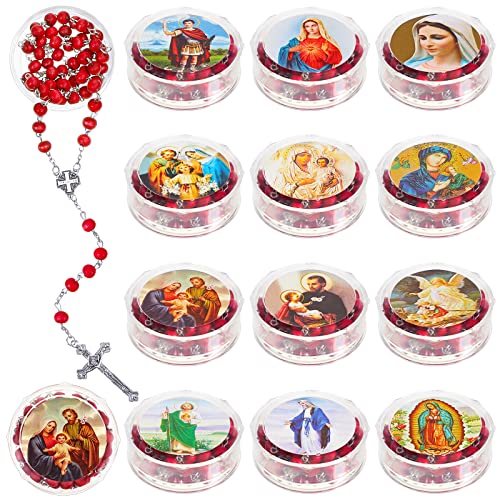 24 Pcs Rose Scented Catholic Rosaries Necklaces Wooden Beads Rosary Necklace Religious Rosary Jesus Cross Catholic Gifts Holy Rosaries in Bulk with Gift Boxes for Prayer Men Women