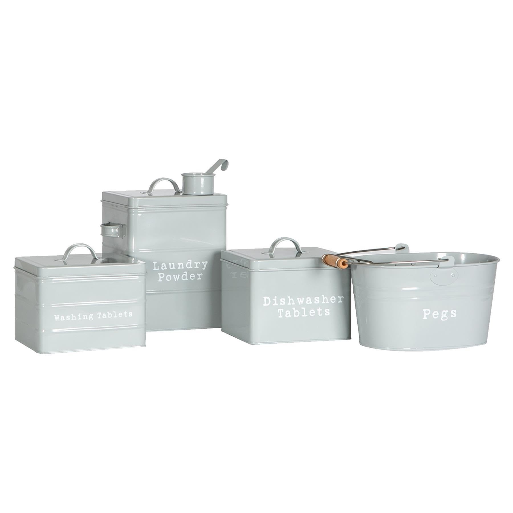 Harbour Housewares 4 Piece Vintage Metal Utility Canisters Set - Grey