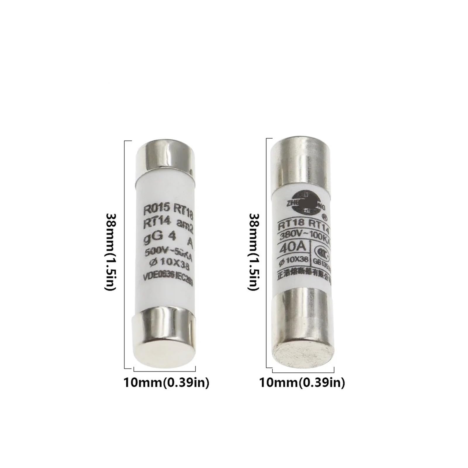 100 sztuk 10 * 38 bezpiecznik ceramiczny 10 x 38 mm, 380 V, 500 V, 0,5 A, 1A, 2 A, 3A, 4A, 6A, 8A, 10 A, 16A, 20 A, 25A, 32 A, 40 A, RO15, RT18, RT14 (380 V, 50 A)