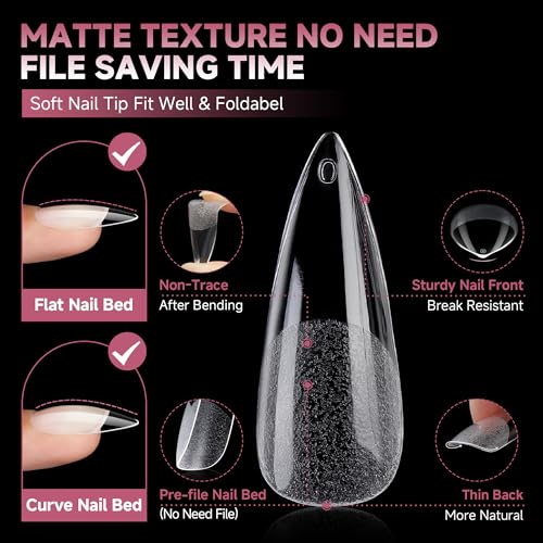 Image of UNA GELLA Long Stiletto Nail Tips, 312pcs Clear Stiletto Press On Nails