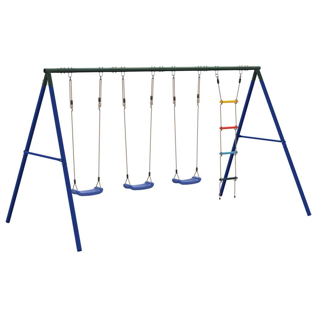 Schaukel-Set mit DREI Schaukelsitzen und Strickleiter, lackiertes Stahlgestell, 341x185x185 cm, Gartenspielzeug für Kinder 3-10 Jahre, Outdoor Spielplatz, fördert Bewegung und Motorik