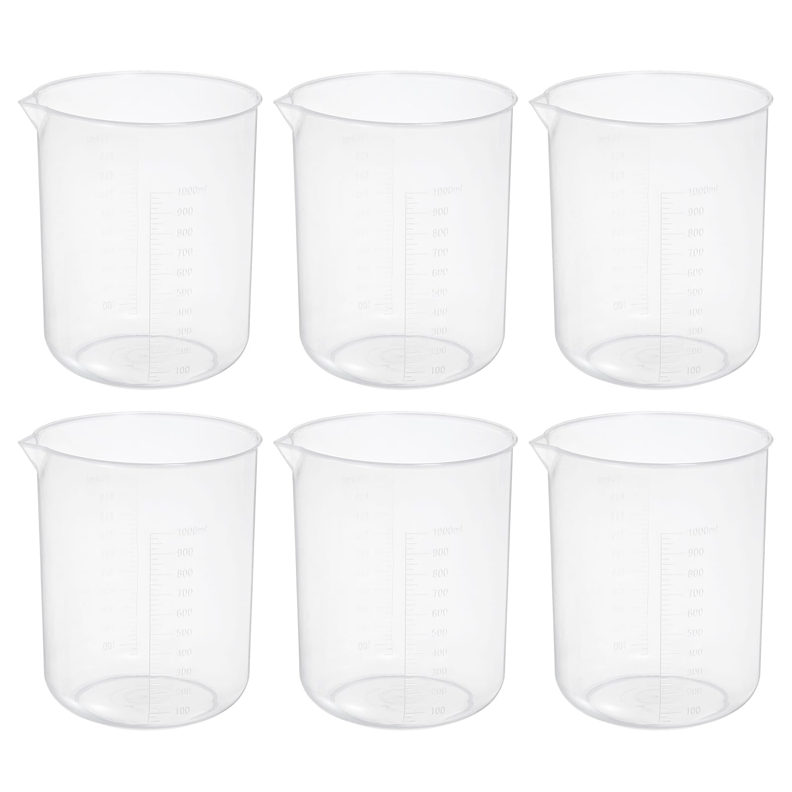 PATIKIL Jarras Medidoras De 1000ml, 6Pcs Vasos De Polipropileno Con Escalas Y Pico Para Experimentos De Laboratorio, Repostería Y Cocina, Transparentes