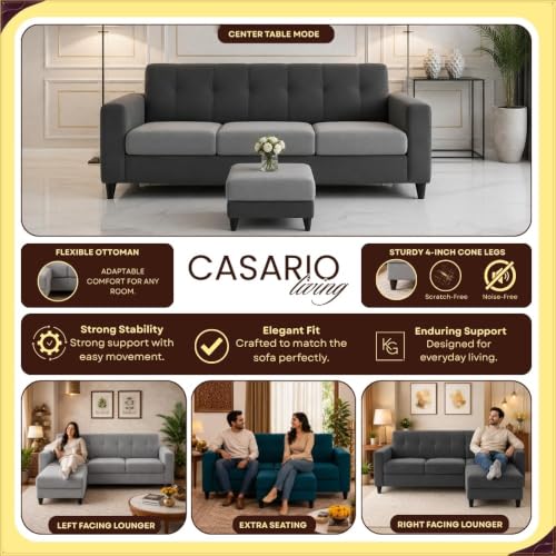 Image of Homeboy 4 Seater L Shape Sofa Set with Movable Ottoman | Flexible Left or Right Layout | Luxe Velvet Suede Fabric | Comfortable Seating | Modern Sofa for Living Room -Dark Grey Color