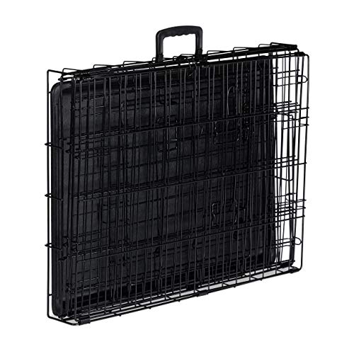 Relaxdays Hundekäfig, Faltbare Hundetransportbox Auto, Welpenkäfig, 2 Türen, Bodenschale, Drahtkäfig Metall, M, Schwarz