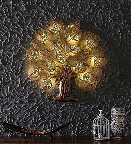 Image of Bharat Art Metal Iron Wall Art Decor for Home Bedroom Living room Cafe Interior Decorative | Elegant Wall Hanging Sculpture with LED Light | Gift Item | Tamrind Tree | 30X2X30 INCH | CW039
