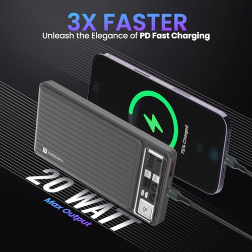 Portronics Luxcell 10K 10000 mAh Power Bank, Dark Grey - Image 3