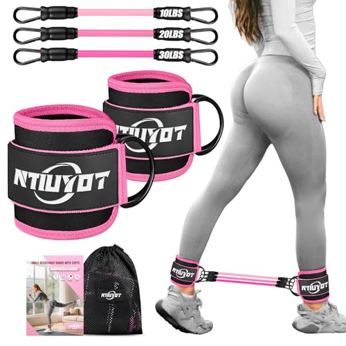 NTIUYOT Ankle Resistance Bands with Cuffs,Workout Sets for Women, Resistance Bands for Working Out, Exercise Band for Leg Booty, Home Gym Workout Equipment, Ankle Weights Fitness Band Set