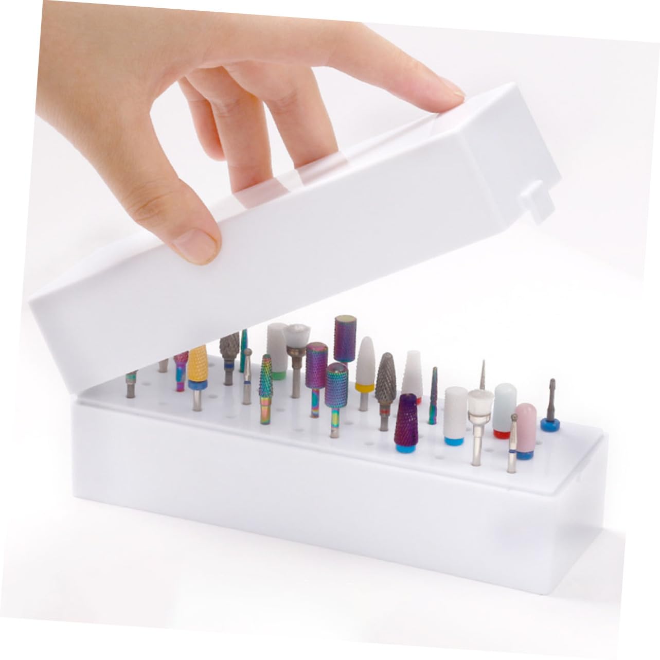 EXCEART Caja De Brocas para Uñas con 48 Agujeros Organizador Compacto para Almacenamiento De Brocas De Manicura Y Pedicura Mantiene Orden Y Limpieza En Escritorio 6.29X2.48X1.96In